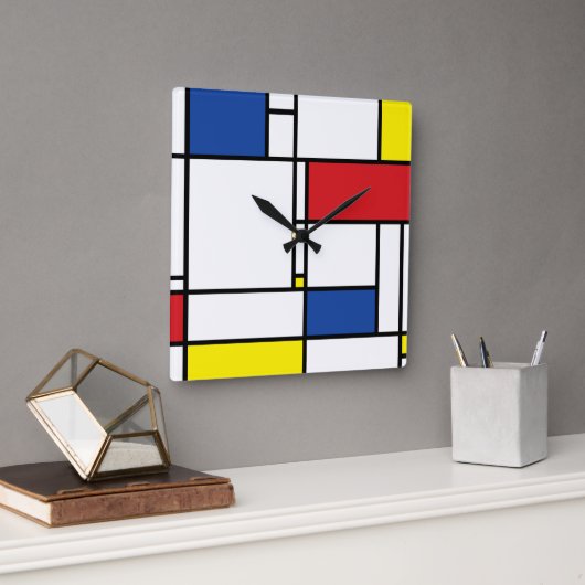Mondriaan minimalist Geometric de Stijl Modern Art Vierkante Klok (Kantoor)