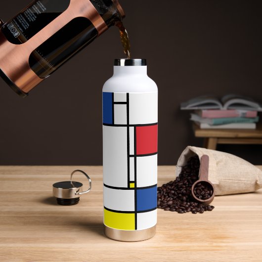 Mondriaan minimalist Geometric de Stijl Modern Art Waterfles (Koffie)