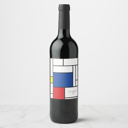 Mondriaan minimalist Geometric de Stijl Modern Art Wijn Etiket (Voorkant)