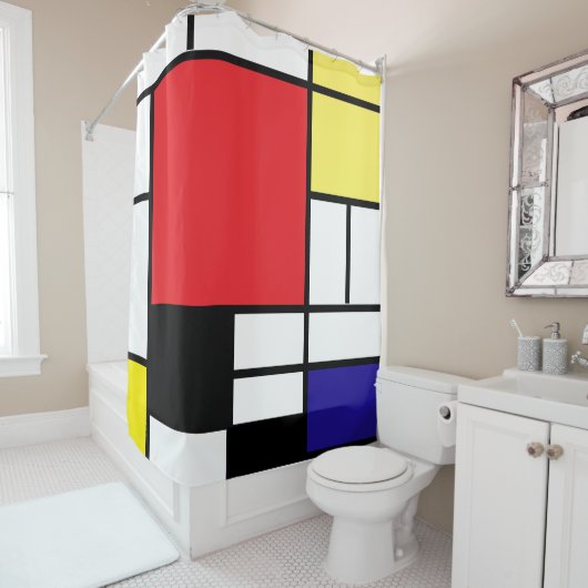 Mondriaan, minimalistisch douchegordijn (In situ)