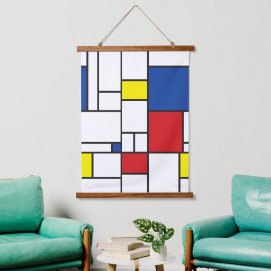 Mondriaan minimalistisch Geometric de Stijl Modern Hangend Wandkleed (Woonkamer)