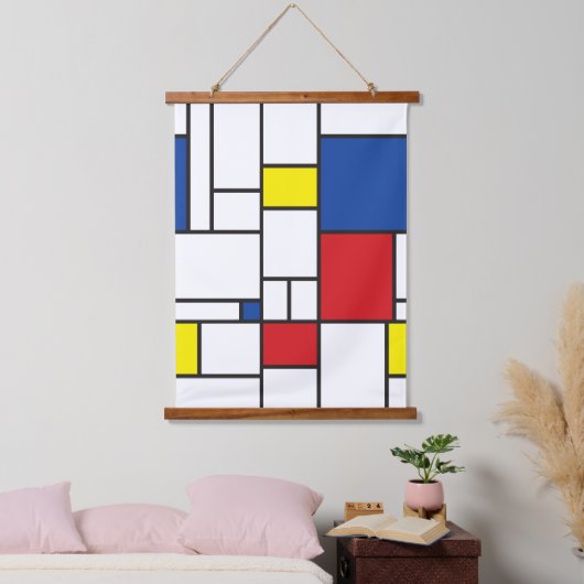 Mondriaan minimalistisch Geometric de Stijl Modern Hangend Wandkleed (Slaapkamer)