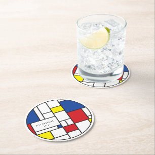 Mondriaan Minimalistische Geometrische De Stijl Mo Ronde Kartonnen Onderzetter