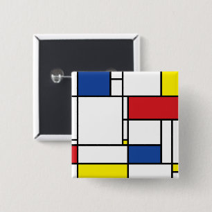 Mondriaan Minimalistische Geometrische De Stijl Mo Vierkante Button 5,1 Cm