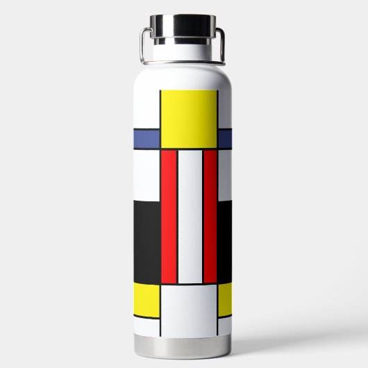 Mondriaan, minimalistische moderne basiskleur waterfles (Achterkant)