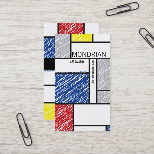 Mondriaan Moderne Eenvoudige Kunst Minimalistische Visitekaartje (Voorkant / Achterkant in situ)