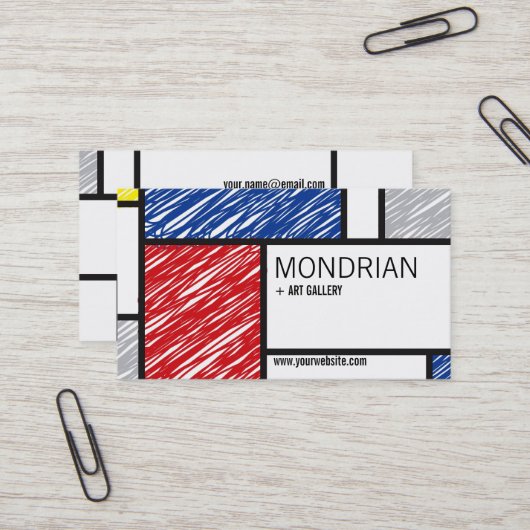 Mondriaan Moderne Eenvoudige Kunst Minimalistische Visitekaartje (Voorkant / Achterkant in situ)