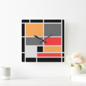 Mondriaan ontwerp oranje rood grijs vierkante klok (Huis)