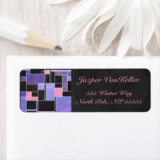 Mondriaan Paarse roze zwart afdrukken Etiket (Insitu)