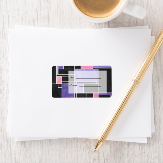 Mondriaan Paarse roze zwart afdrukken Etiket (Insitu)