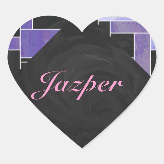 Mondriaan Paarse roze zwart afdrukken Hart Sticker (Voorkant)
