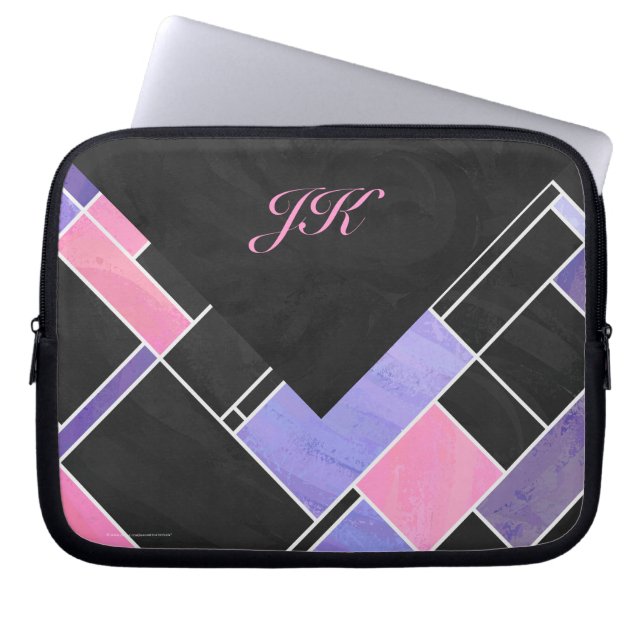Mondriaan Paarse roze zwart afdrukken Laptop Sleeve (Voorkant)