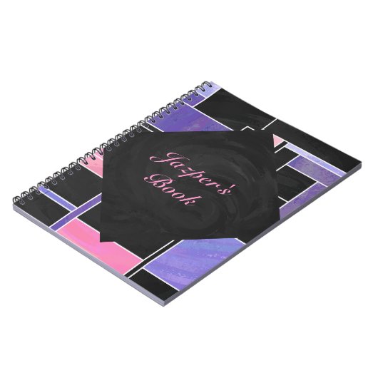 Mondriaan Paarse roze zwart afdrukken Notitieboek (Linkerzijde)