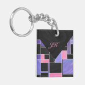 Mondriaan Paarse roze zwart afdrukken Sleutelhanger (Voorkant Links)