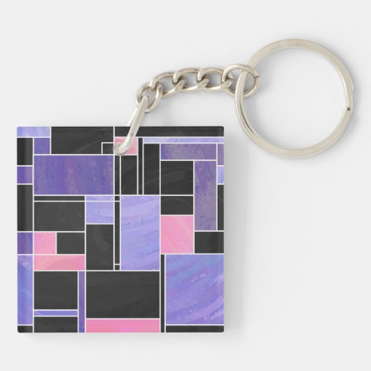 Mondriaan Paarse roze zwart afdrukken Sleutelhanger (Achterkant)