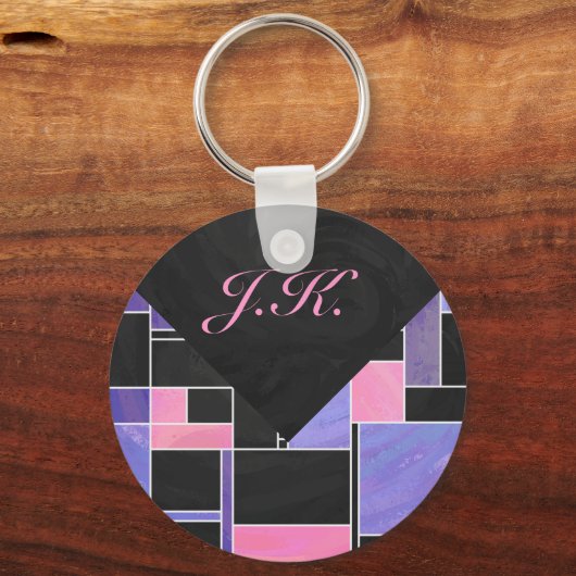 Mondriaan Paarse roze zwart afdrukken Sleutelhanger (Voorkant)