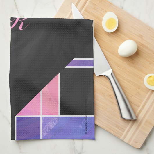 Mondriaan Paarse roze zwart afdrukken Theedoek (Quarter Fold)