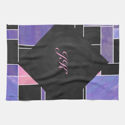 Mondriaan Paarse roze zwart afdrukken Theedoek (Horizontaal)