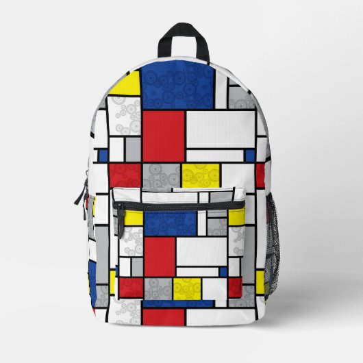 Mondriaan Retro Circles Minimalist de Stijl Mod Ar Bedrukte Rugzak (Voorkant)