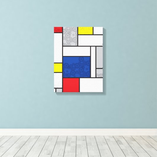 Mondriaan Retro Circles Minimalist de Stijl Mod Ar Canvas Afdruk (Insitu (Houten vloer))