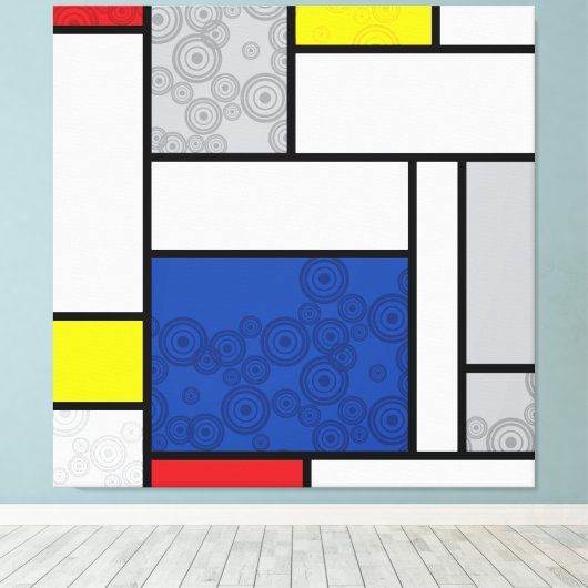 Mondriaan Retro Circles Minimalist de Stijl Mod Ar Canvas Afdruk (Insitu (Houten vloer))