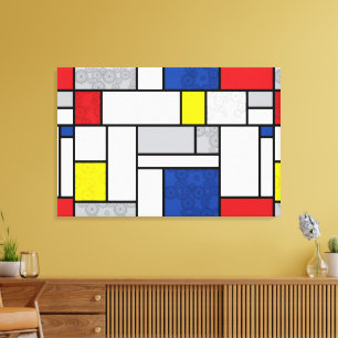 Mondriaan Retro Circles Minimalist de Stijl Mod Ar Canvas Afdruk