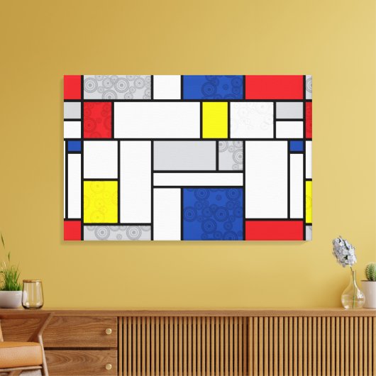 Mondriaan Retro Circles Minimalist de Stijl Mod Ar Canvas Afdruk (Insitu (Woonkamer))