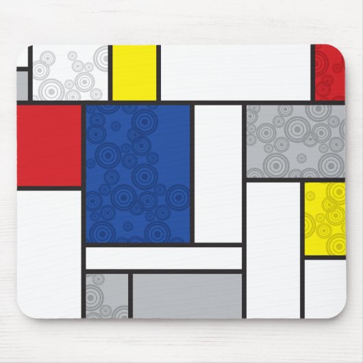 Mondriaan Retro Circles Minimalist de Stijl Mod Ar Muismat (Voorkant)