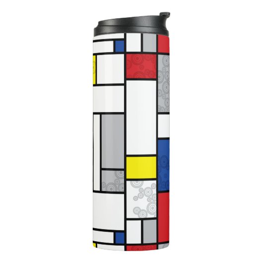 Mondriaan Retro Circles Minimalist de Stijl Mod Ar Thermosbeker (Gedraaid links)