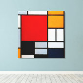 Mondriaan - Samenstelling met groot rood Canvas Afdruk (Insitu (Houten vloer))