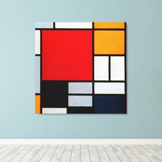 Mondriaan - Samenstelling met groot rood Canvas Afdruk (Insitu (Houten vloer))