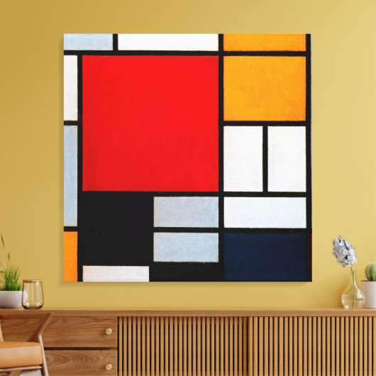 Mondriaan - Samenstelling met groot rood Canvas Afdruk (Insitu (Woonkamer))