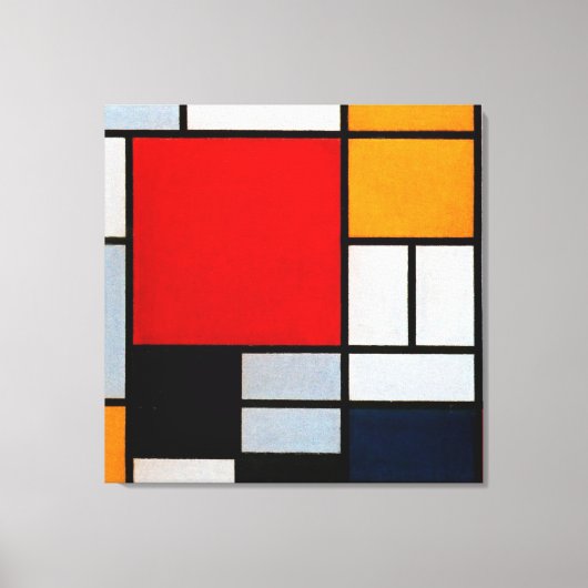 Mondriaan - Samenstelling met groot rood Canvas Afdruk (Voorkant)