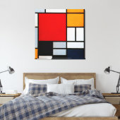 Mondriaan - Samenstelling met groot rood Canvas Afdruk (Insitu (Slaapkamer))