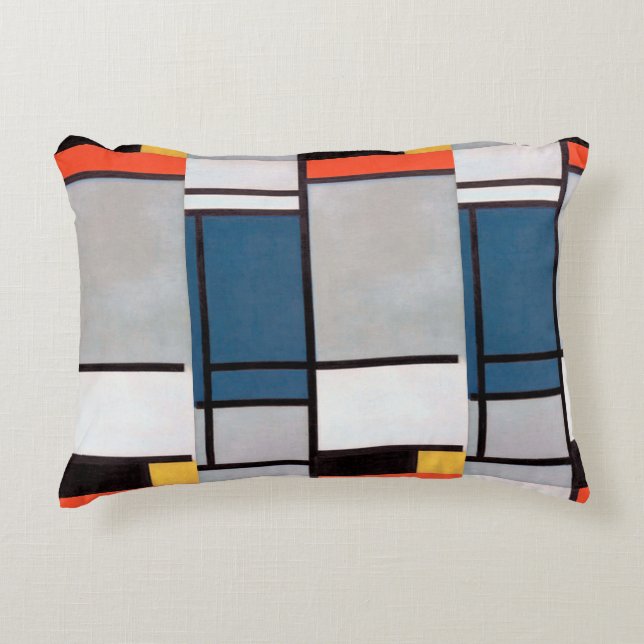 Mondriaan Samenstelling met rood, blauw, zwart, ge Accent Kussen (Voorkant)