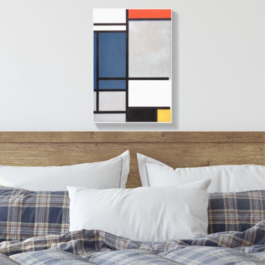 Mondriaan Samenstelling met rood, blauw, zwart, ge Canvas Afdruk (Insitu (Slaapkamer))
