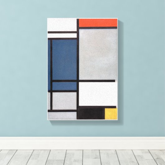 Mondriaan Samenstelling met rood, blauw, zwart, ge Canvas Afdruk (Insitu (Houten vloer))