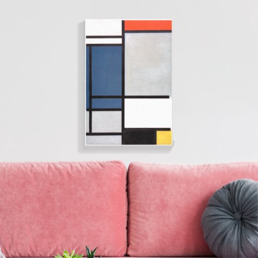 Mondriaan Samenstelling met rood, blauw, zwart, ge Canvas Afdruk (Insitu (Woonkamer))