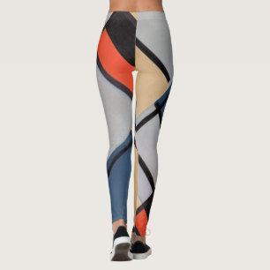 Mondriaan Samenstelling met rood, blauw, zwart, ge Leggings
