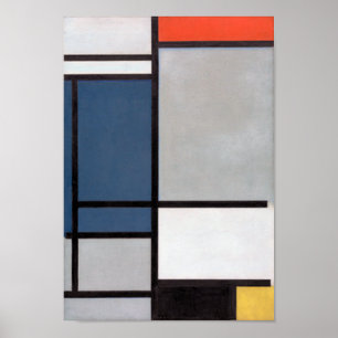 Mondriaan Samenstelling met rood, blauw, zwart, ge Poster