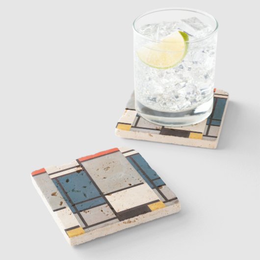 Mondriaan Samenstelling met rood, blauw, zwart, ge Stenen Onderzetter (Zijkant)