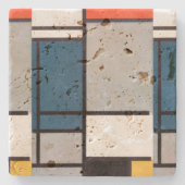 Mondriaan Samenstelling met rood, blauw, zwart, ge Stenen Onderzetter (Voorkant)