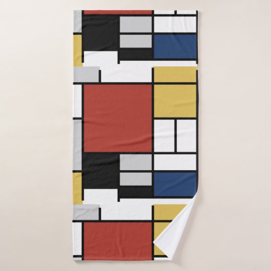 Mondriaan schilderend rood vlak Geel zwart Geel Bl Badhanddoek (Badhanddoek)