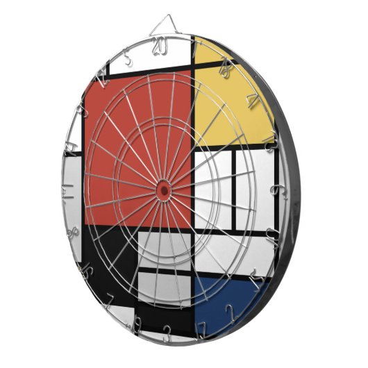 Mondriaan schilderend rood vlak Geel zwart Geel Bl Dartbord (Voorkant Rechts)