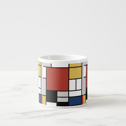 Mondriaan schilderend rood vlak Geel zwart Geel Bl Espresso Kop (Voorkant)