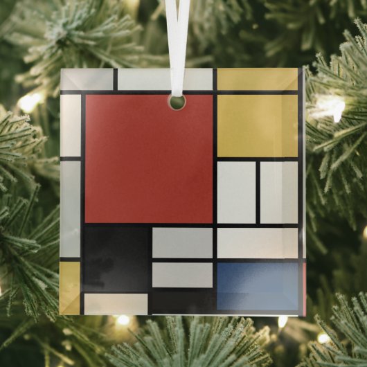 Mondriaan schilderend rood vlak Geel zwart Geel Bl Glas Ornament (Insitu)