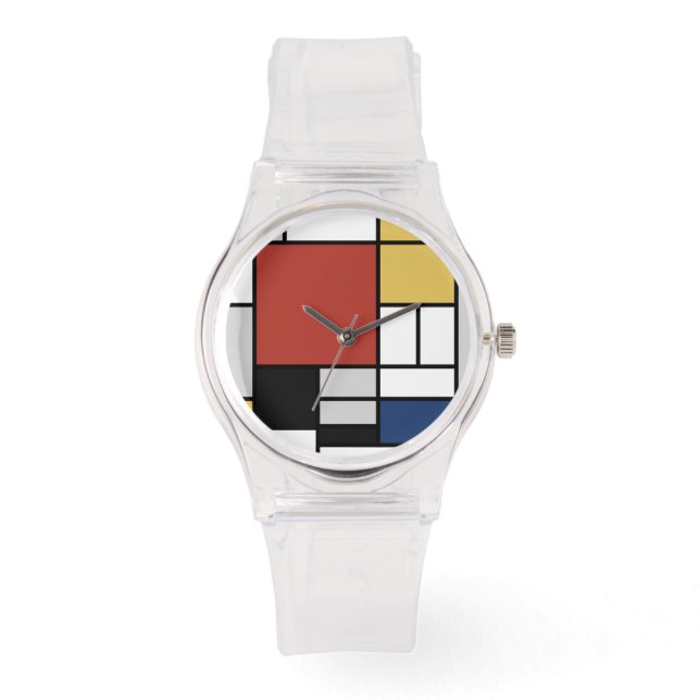 Mondriaan schilderend rood vlak Geel zwart Geel Bl Horloge (Voorkant)