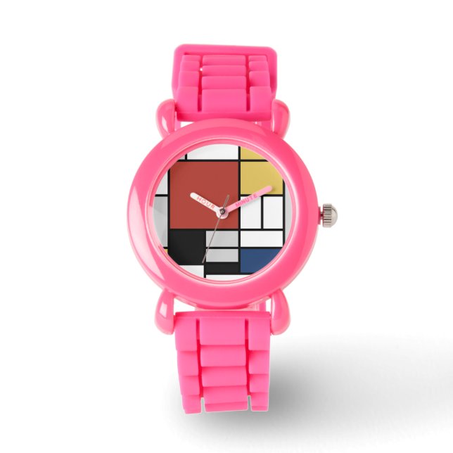 Mondriaan schilderend rood vlak Geel zwart Geel Bl Horloge (Voorkant)