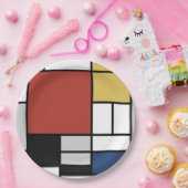 Mondriaan schilderend rood vlak Geel zwart Geel Bl Papieren Bordje (Feest)