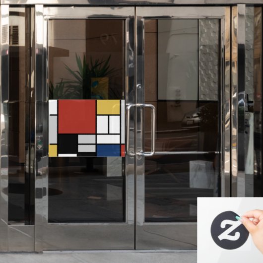 Mondriaan schilderend rood vlak Geel zwart Geel Bl Raamsticker (Kantoordeur)